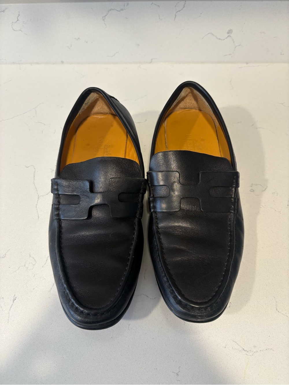 Men's Hermes Black Leather Slip-On Loafers